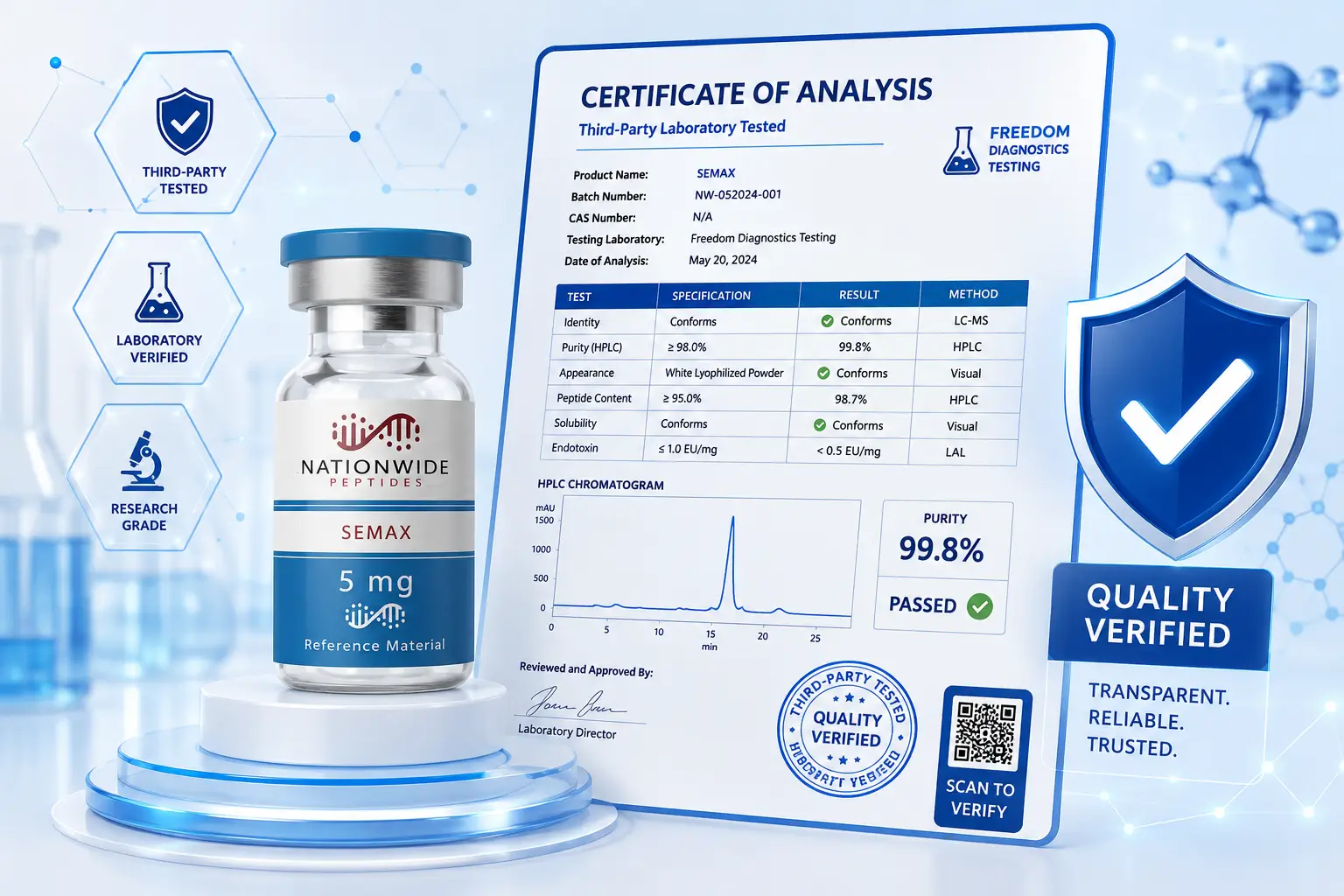 HCG peptide certificate of analysis style documentation for research materials