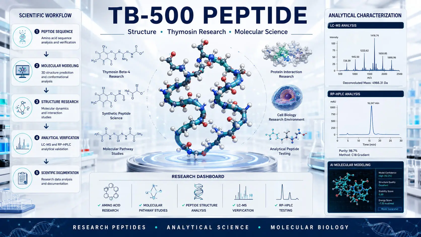 BPC-157 vs TB-500 molecular comparison visual featuring TB-500 and Thymosin Beta-4 research themes